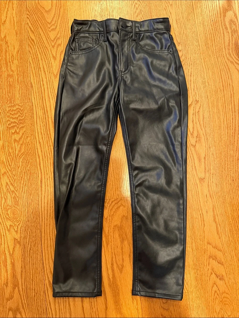 GAP Girls  Black Faux Leather Straight Pants with adjustable waist size 10